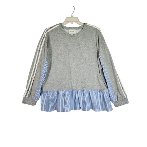 Maeve Tops - Maeve Anthropologie XL Mixed Media Ruffle Sweatshirt Gray Blue Top Preppy Boho